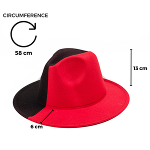 Chokore Chokore Half and Half Fedora Hat (Red & Black) Chokore Half and Half Fedora Hat (Red & Black) 