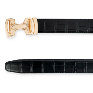 Chokore Chokore Crocodile Pattern Leather Belt (Black & Gold) Chokore Crocodile Pattern Leather Belt (Black & Gold) 