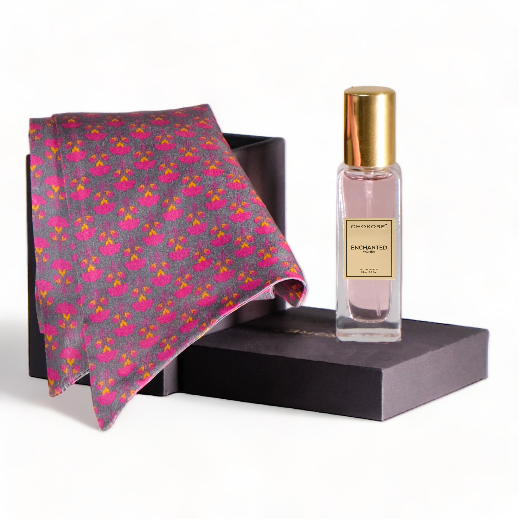 Chokore Special 2-in-1 Gift Set for Her(Pink and Purple Silk Scarf & 20 ml Enchanted Perfume)