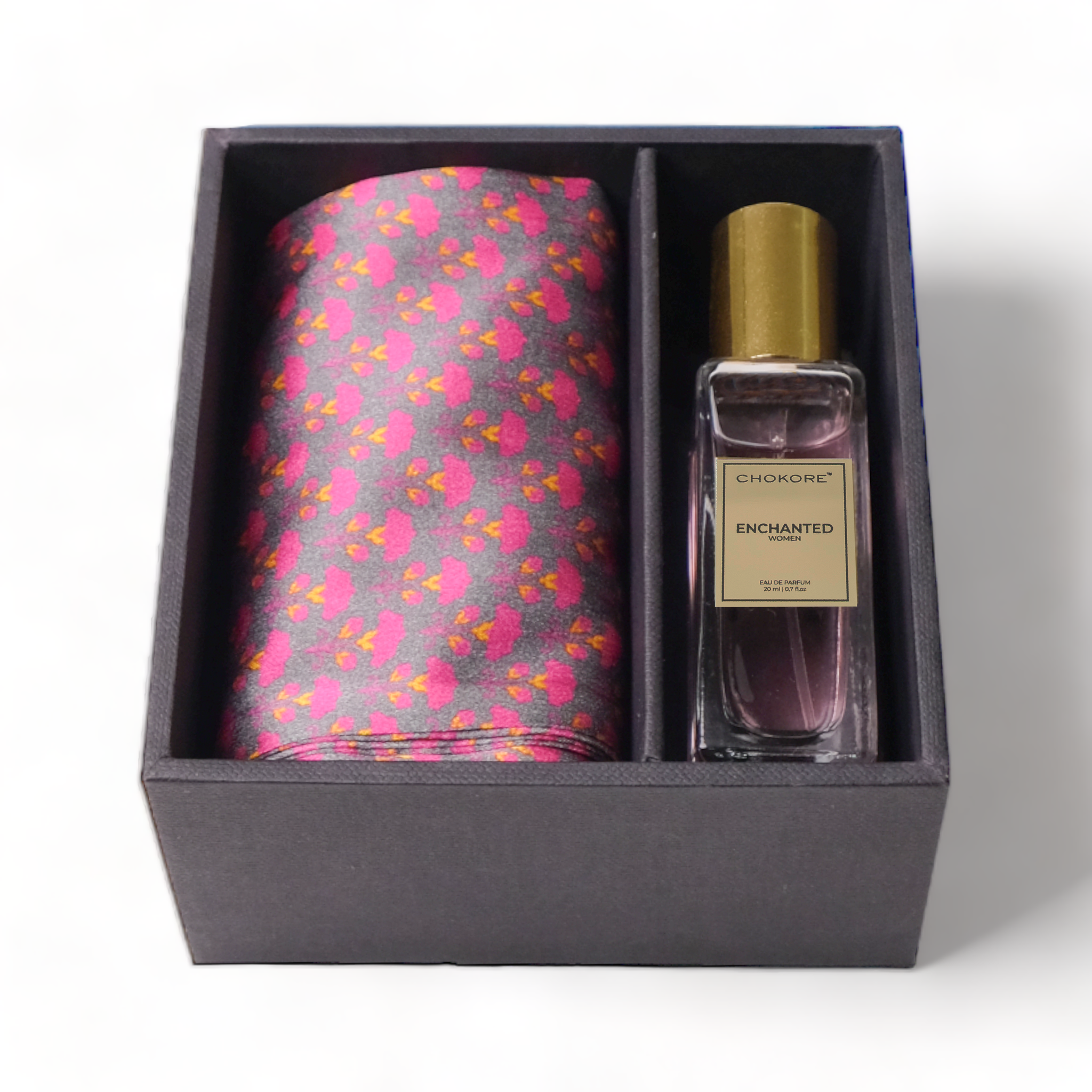 Chokore Special 2-in-1 Gift Set for Her(Pink and Purple Silk Scarf & 20 ml Enchanted Perfume)