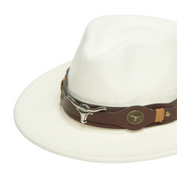 Chokore Chokore fedora hat with Ox head belt  (White)