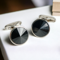 Chokore Chokore Silver Crystal Cufflinks (Black)