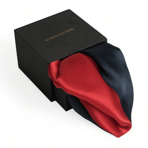 Chokore  Chokore 2-in-1 Red & Navy Blue Silk Pocket Square - Solid Range 